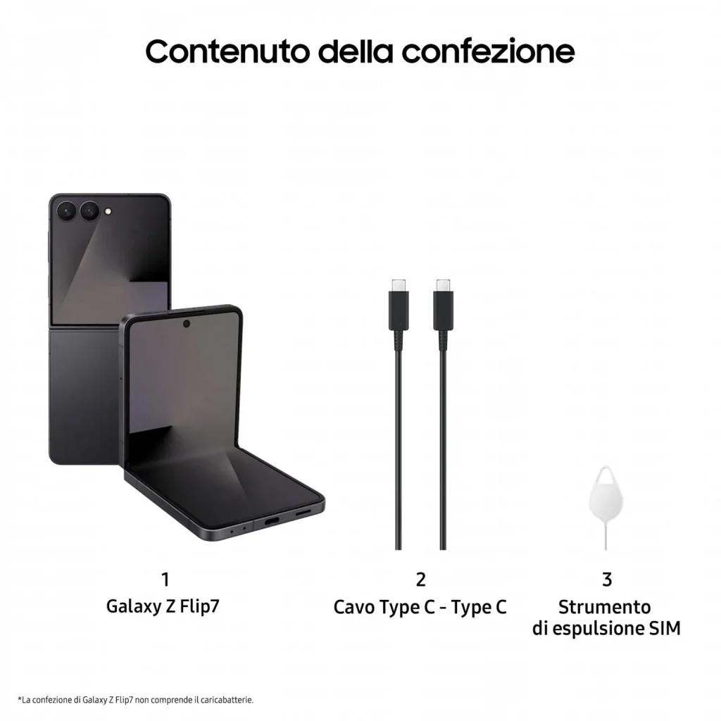 Samsung Galaxy Z Flip7 Smartphone 4"/6,8" Display Dynamic AMOLED 2X 5G RAM 12 Gb Memoria Interna 256 Gb Android colore Nero - SM-F766BZKGEUE