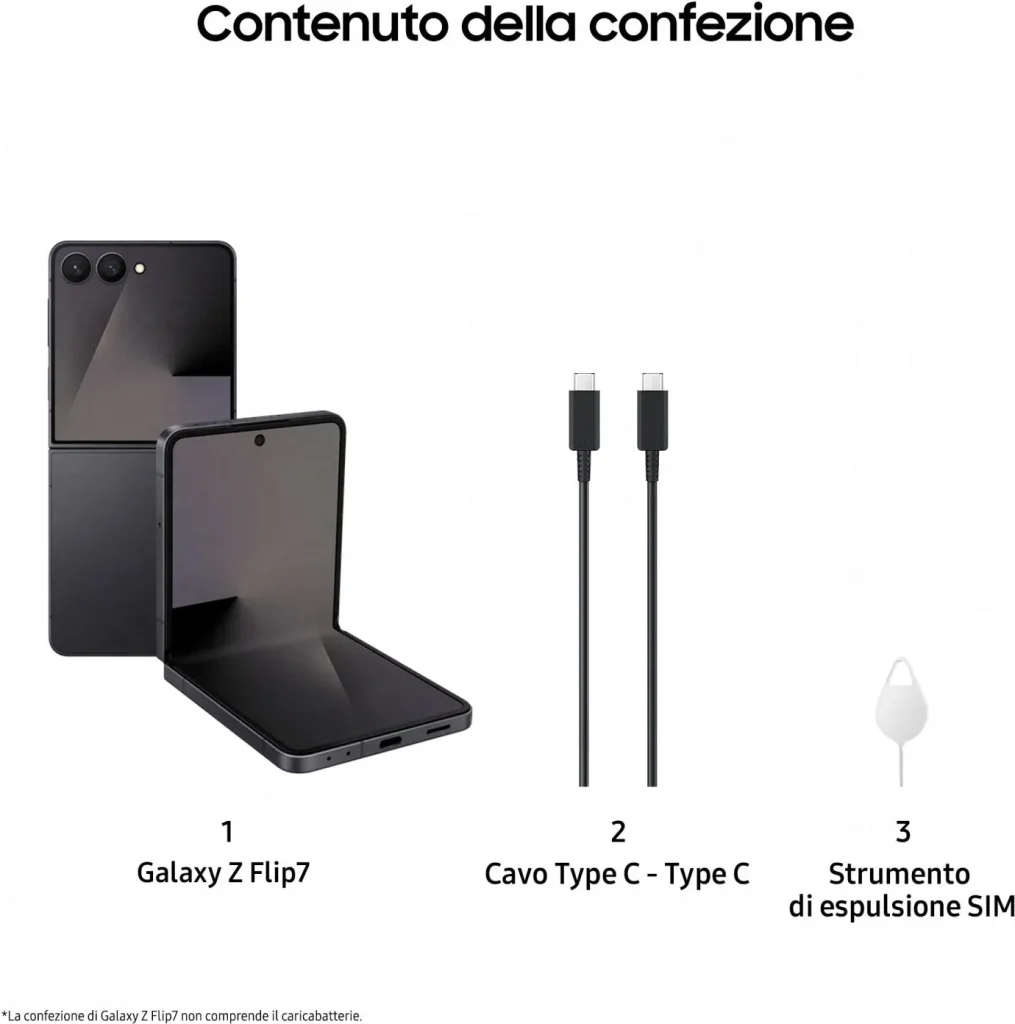 Samsung Galaxy Z Flip7 Smartphone 4.1"/6.9" 5G AMOLED 50 MP RAM 12 GB Memoria Interna 512 GB Android colore JetBlack - SM-F766BZKHEUE