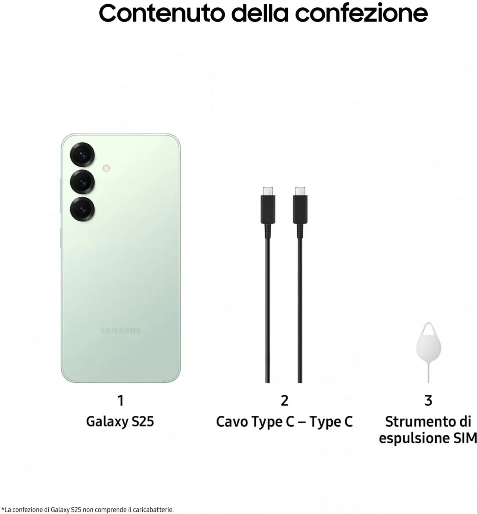Samsung Galaxy S25 Smartphone 6.2" AI 5G Display FHD+ Dynamic AMOLED 2X RAM 12 GB Memoria Interna 128 GB Fotocamera 50 MP Android colore Mint