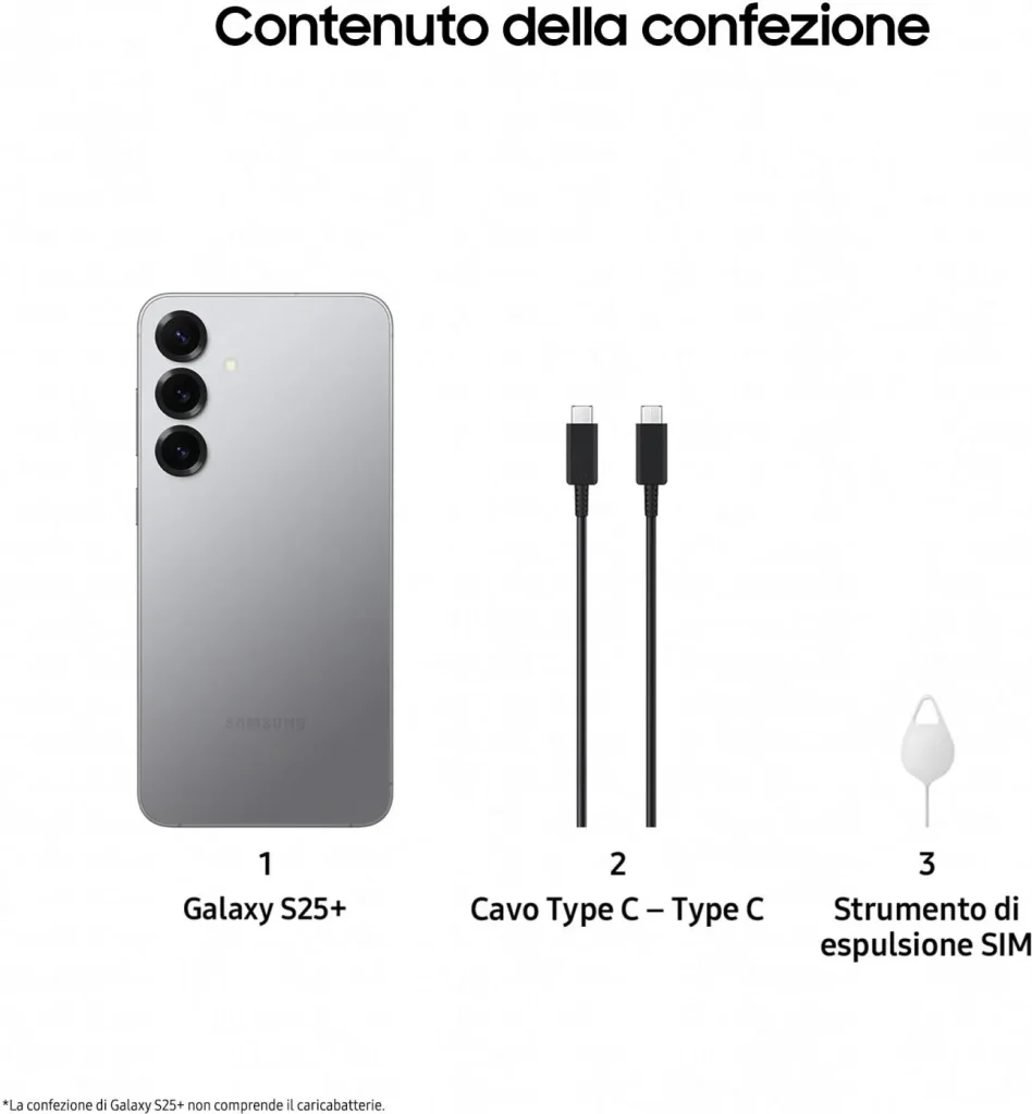 Samsung Galaxy S25+ Smartphone 6.7" AI 5G Display QHD+ Dynamic AMOLED 2X RAM 12 GB Memoria Interna 512 GB Fotocamera 50 MP Android colore Silver Shadow - SM-S936BZSGEUE