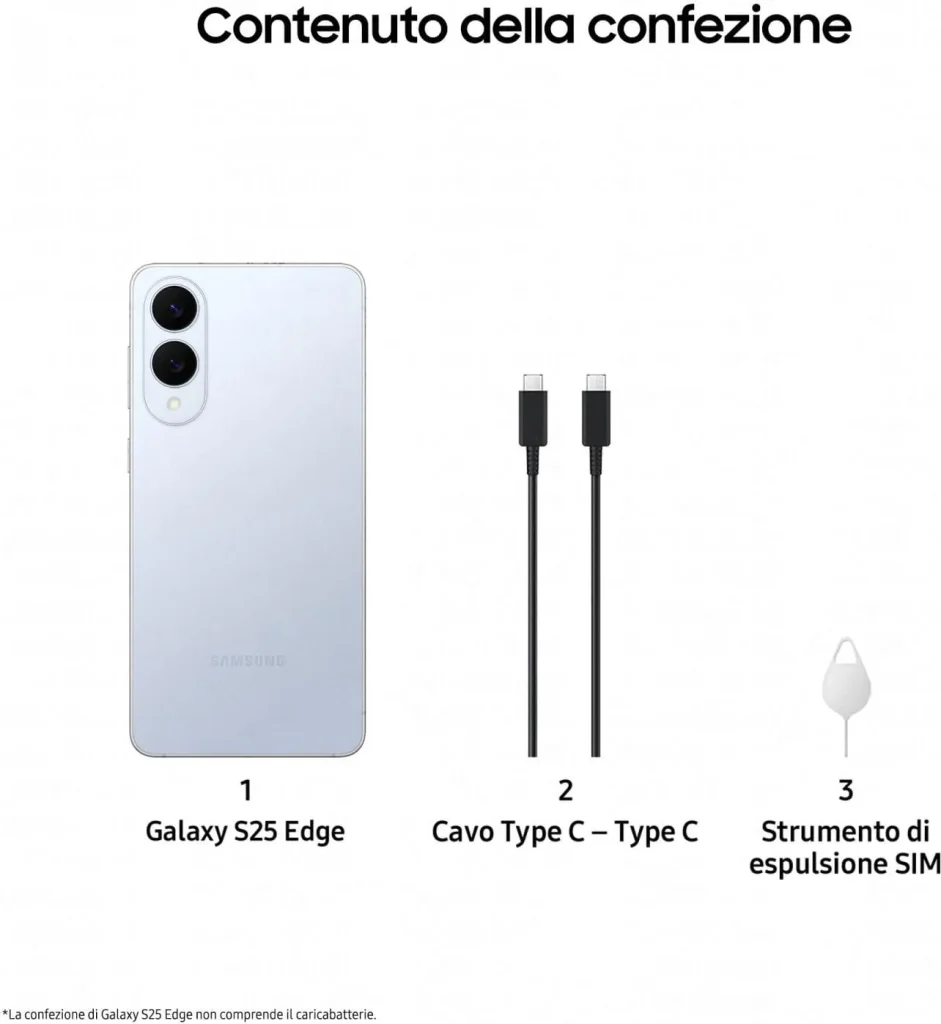 Samsung Galaxy S25 Edge Smartphone 6,7" RAM 12 GB Capacità 512 GB Risoluzione 200 MP Sistema Android colore Blu - SM-S937BLBGEUE