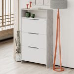 Scarpiera Kaju 3 ante a ribalta bianco e struttura lagina effetto marmo grigio opaco