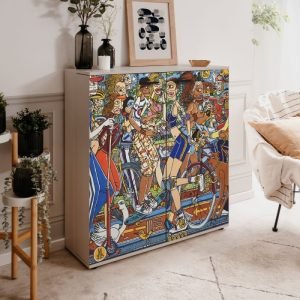 Scarpiera Move con 2 ante battenti decorate By Mauro Bergonzoli in stile pop art e 12 ripiani interni