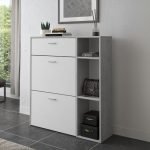 Scarpiera Takimi con 2 ante a ribalta 1 cassetto colore cemento e bianco
