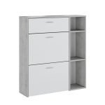 Scarpiera Takimi con 2 ante a ribalta 1 cassetto colore cemento e bianco
