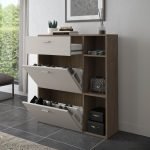 Scarpiera Takimi con 2 ante a ribalta 1 cassetto colore columella e cashmere