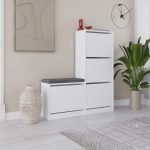 Scarpiera con panca Dude con 4 ante a ribalta colore bianco