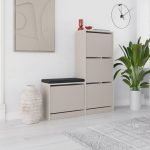 Scarpiera con panca Dude con 4 ante a ribalta colore cashmere