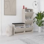 Scarpiera con panca Dude con 4 ante a ribalta colore cashmere