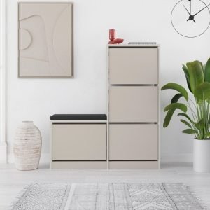 Scarpiera con panca Dude con 4 ante a ribalta colore cashmere