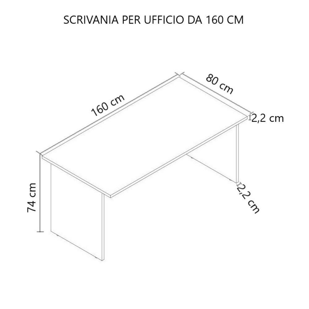 Scrivania Ibisco 160x80x74H cm con struttura bianco frassinato e piano noce naturale