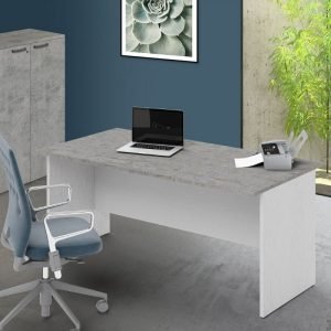 Scrivania Ibisco 180x80x74H cm cemento e bianco frassinato