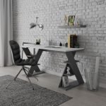 Scrivania Papillon con ripiani sulle gambe colore antracite e bianco
