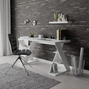 Scrivania Papillon con ripiani sulle gambe colore bianco