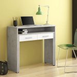 Scrivania Scrivia con piano a scomparsa con due cassetti colore cemento e bianco rustica