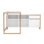 Scrivania angolare New Denver37A reversibile con 1 cassetto 1 anta e 4 ripiani in bianco e rovere