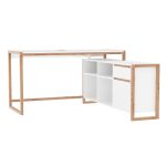 Scrivania angolare New Denver37A reversibile con 1 cassetto 1 anta e 4 ripiani in bianco e rovere