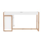 Scrivania angolare New Denver37A reversibile con 1 cassetto 1 anta e 4 ripiani in bianco e rovere