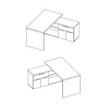 Scrivania angolare Zenzero reversibile con due ante due vani a giorni e un cassetto bianco lucido e cadiz