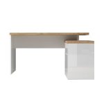 Scrivania angolare Zenzero reversibile con due ante due vani a giorni e un cassetto bianco lucido e cadiz
