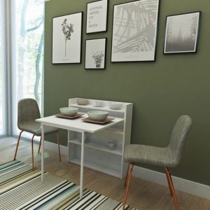 Scrivania tavolo a scomparsa Maso con mensole colore bianco