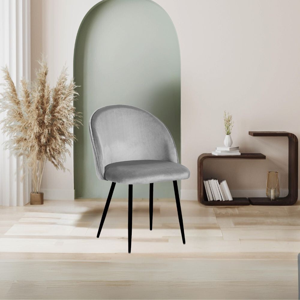 Sedia Despina in tessuto colore grigio e gambe in metallo nero set 4 pezzi