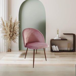 Sedia Despina in tessuto colore rosa e gambe in metallo oro rosa set 4 pezzi