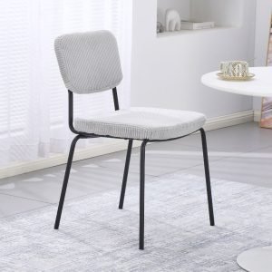 Sedia Juno in tessuto colore grigio chiaro e struttura in metallo nero set 4 pezzi