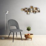 Sedia Lunetta imbottita in tessuto grigio con gambe nere set 2 pezzi