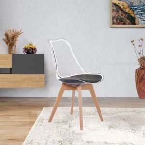 Sedia Tebe in PET trasparente e gambe in legno set 4 pezzi
