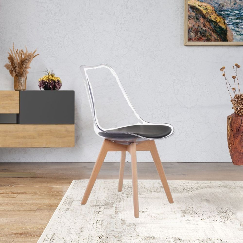 Sedia Tebe in PET trasparente e gambe in legno set 4 pezzi