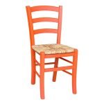 Sedia Venezia colore anilina arancio in legno di faggio con seduta in paglia set 2 pezzi