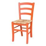 Sedia Venezia colore anilina arancio in legno di faggio con seduta in paglia set 2 pezzi