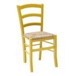 Sedia Venezia colore anilina giallo in legno di faggio con seduta in paglia set 2 pezzi
