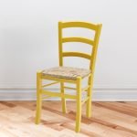 Sedia Venezia colore anilina giallo in legno di faggio con seduta in paglia set 2 pezzi