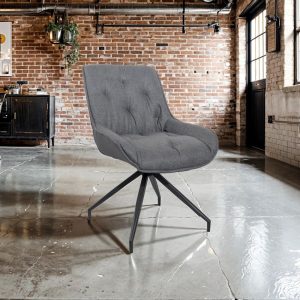 Sedia da pranzo Agora colore grigio con schienale in ecopelle grigio scuro e gambe nere con base fissa set 2 pezzi