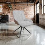 Sedia da pranzo Agora grigio chiaro con schienale in ecopelle aragosta e gambe nere con base fissa set 2 pezzi