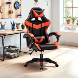 Sedia da ufficio Gaming con schienale alto e imbottitura in PVC colore nero con dettagli rosso