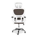Sedia da ufficio ergonomica Vibes con struttura bianca e seduta in tessuto a rete tortora con base cromata