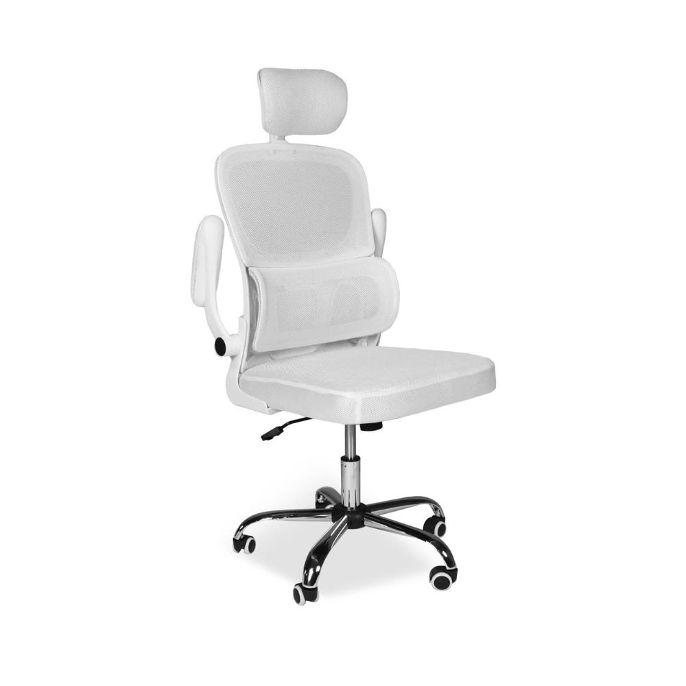 Sedia da ufficio ergonomica Vibes con tessuto a rete bianco con base cromata