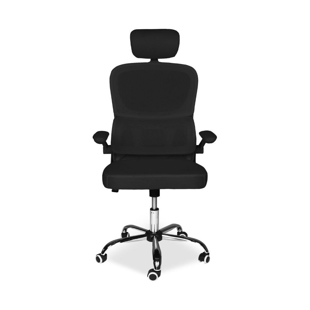 Sedia da ufficio ergonomica Vibes con tessuto a rete nero con base cromata