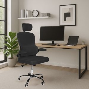 Sedia da ufficio ergonomica Vibes con tessuto a rete nero con base cromata
