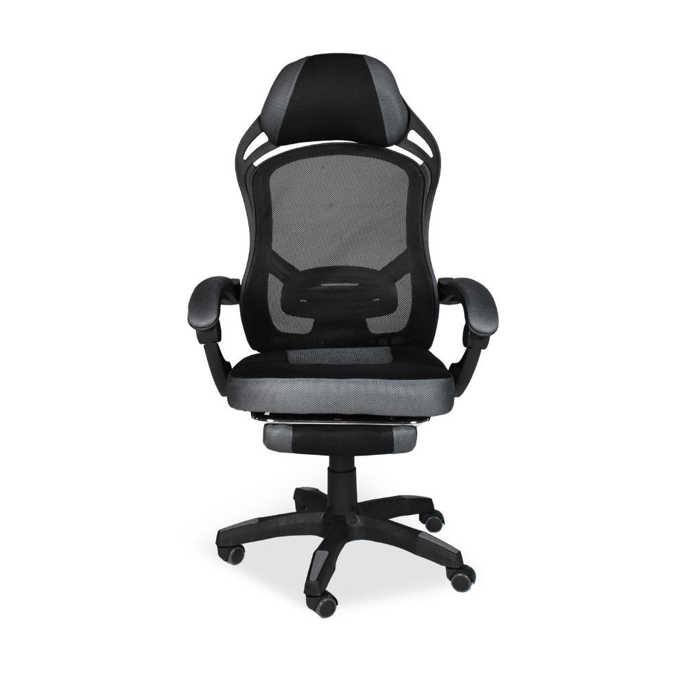 Sedia gaming Gandi con poggiapiedi estensibile in tessuto con rete nero