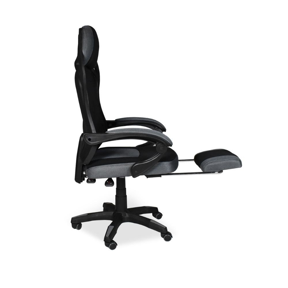 Sedia gaming Gandi con poggiapiedi estensibile in tessuto con rete nero