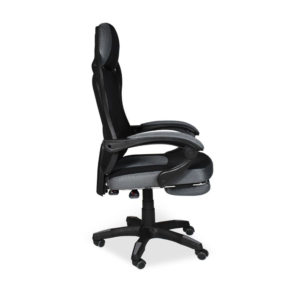 Sedia gaming Gandi con poggiapiedi estensibile in tessuto con rete nero