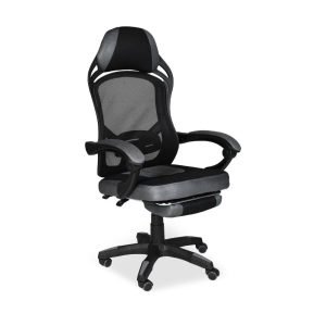 Sedia gaming Gandi con poggiapiedi estensibile in tessuto con rete nero
