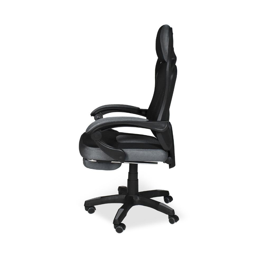 Sedia gaming Gandi con poggiapiedi estensibile in tessuto con rete nero