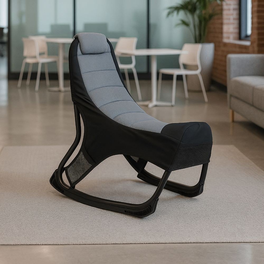 Sedia gaming Rocky con seduta imbottita in rete bicolore nero e grigio