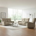 Set divani Elysio 2 e 3 posti e poltrona con recliner elettrici in tessuto G093 sabbia