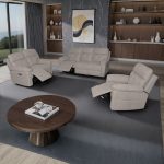 Set divani Kayde 2 e 3 posti e poltrona recliner elettrici in tessuto Mia 103-05 beige
